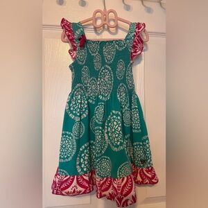 Hatley Girls Dress Size 4 Teal Smocked Floral Ruffle Sleeve Summer Dress
